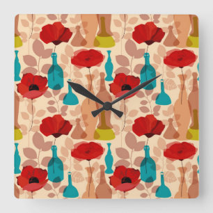 Flowers, vases and bottles pattern square wall clock