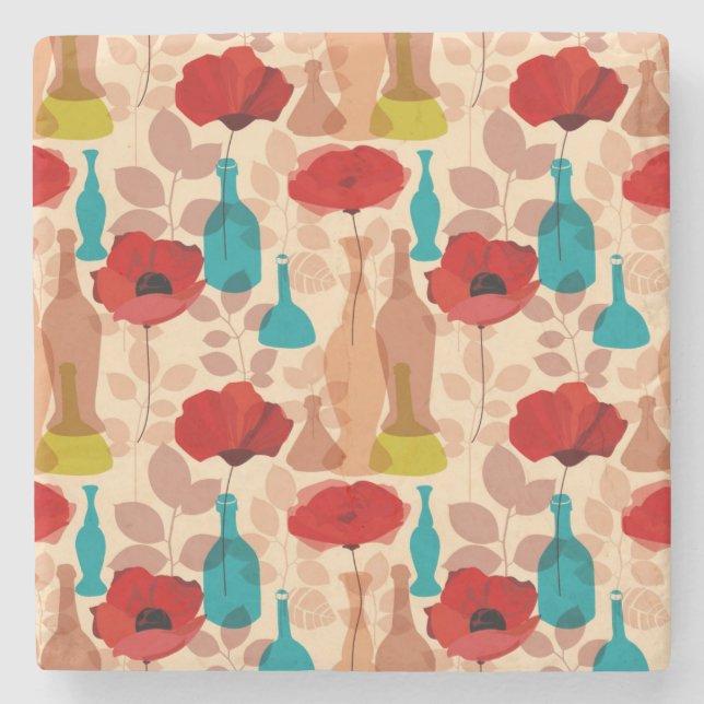 Flowers, vases and bottles pattern stone coaster (Front)