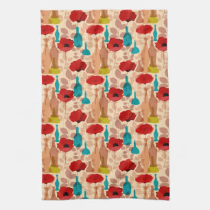 Flowers, vases and bottles pattern tea towel