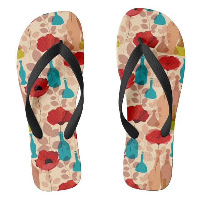 Flowers, vases and bottles pattern thongs (Footbed)
