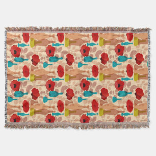 Flowers, vases and bottles pattern throw blanket