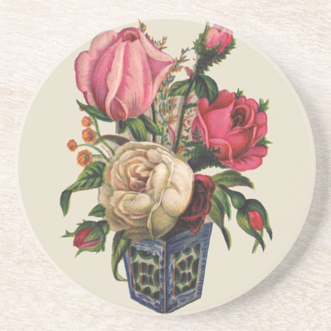 Flowers - Victorian flower floral rose bouquet Coaster (Front)