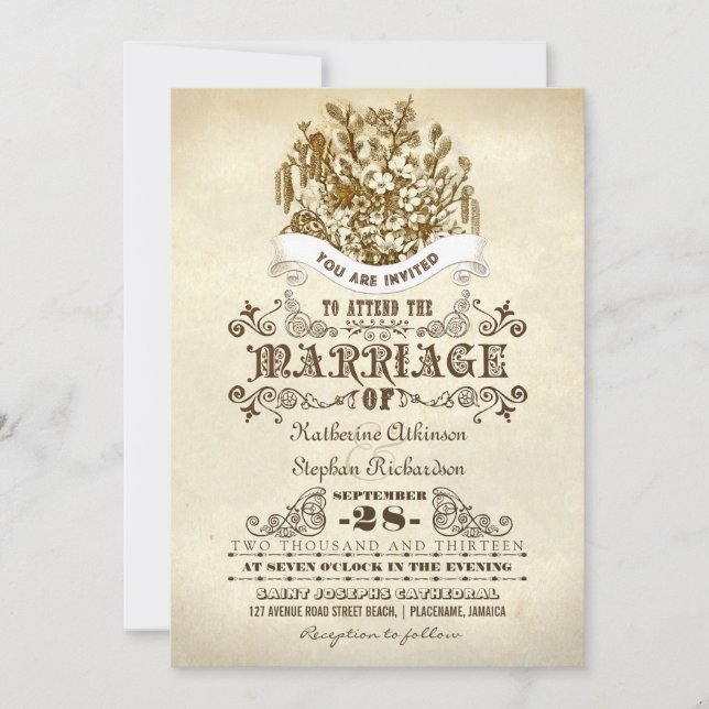 flowers vintage wedding invitations (Front)