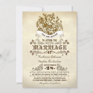 flowers vintage wedding invitations