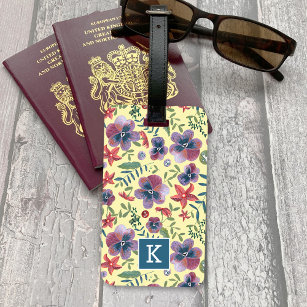 Flowers Violets floral all-over print monogram Luggage Tag