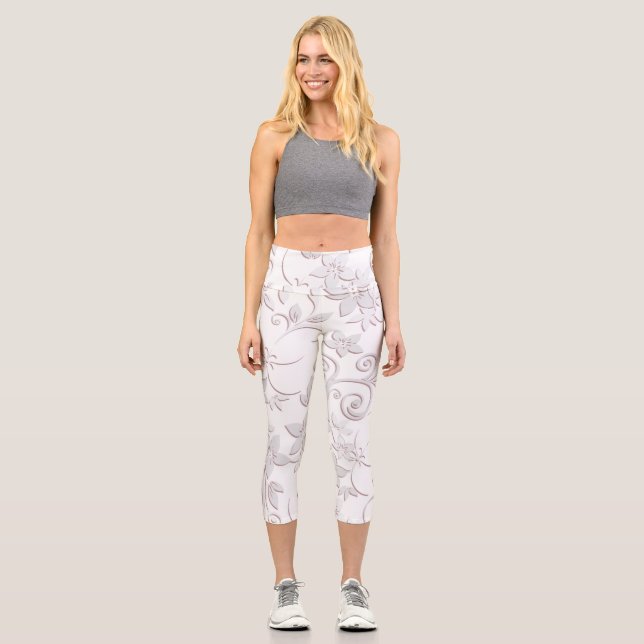 Flowers wall paper 1 capri leggings (Front)
