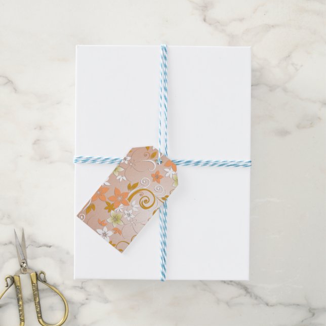 Flowers wall paper 8 gift tags (With Twine)