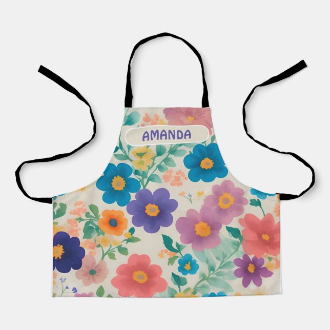 Flowers Watercolor Colourful Personalised Pattern Apron (Front)