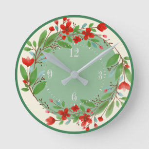 Flowers watercolor kitchen round clock