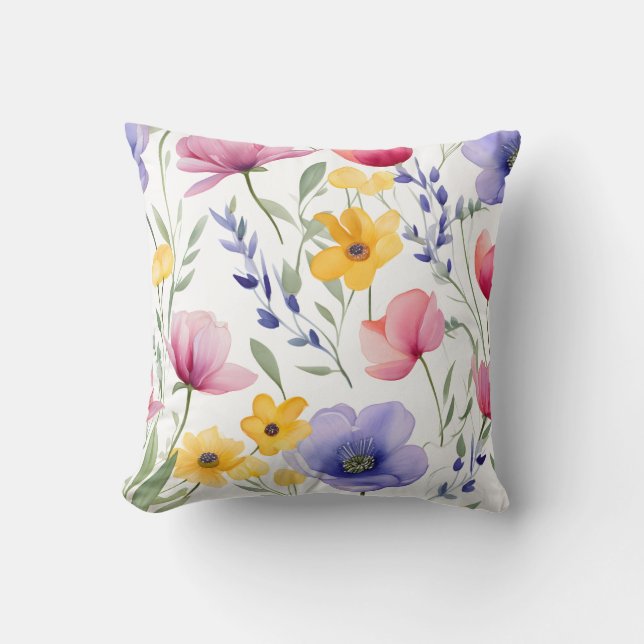 flowers watercolor Throw Pillow (Front)