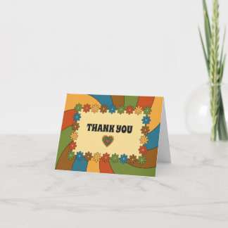 Flowers, Waves and Hearts in Retro Colors Thank You Card