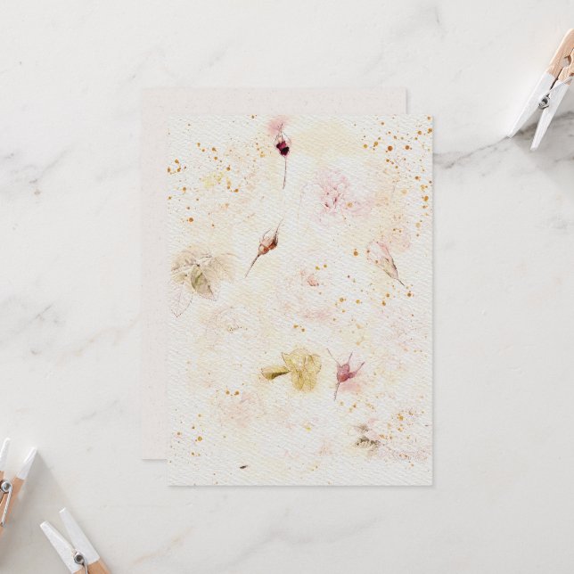 Flowers Wedding Invitation on Watercolor Paper Tex (Front/Back In Situ)