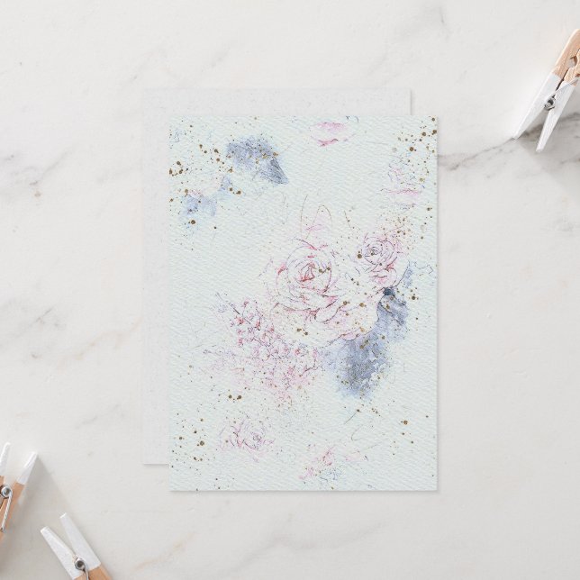 Flowers Wedding Invitation on Watercolor Paper Tex (Front/Back In Situ)