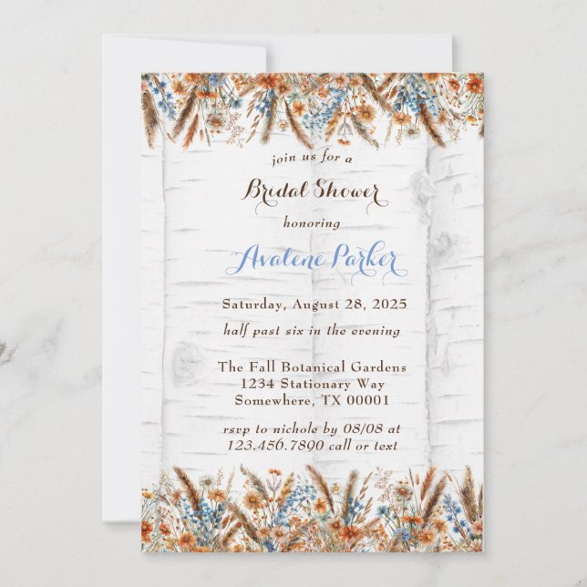 Flowers White Birch Tree Bridal Shower Invitation (Front)