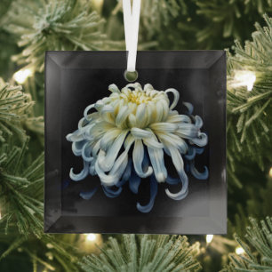 Flowers   White Chrysanthemum Glass Tree Decoration