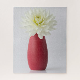 Flowers White Dahlia in Red Vase Jigsaw Puzzle
