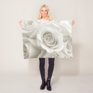 Flowers White Roses Fleece Blanket