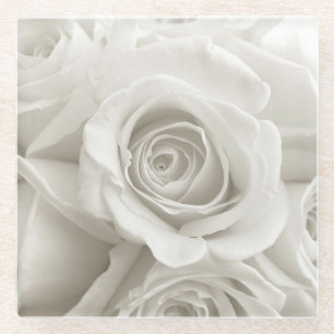 Flowers   White Roses Glass Coaster