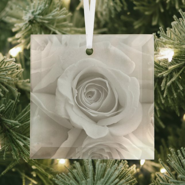 Flowers | White Roses Glass Tree Decoration (Insitu)