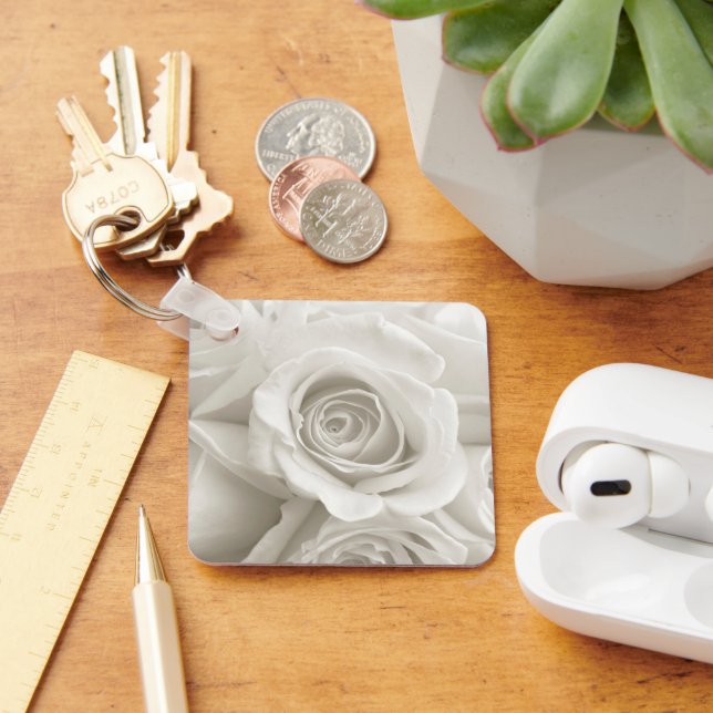 Flowers | White Roses Key Ring (Desk)
