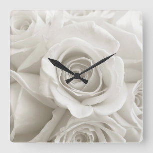 Flowers   White Roses Square Wall Clock