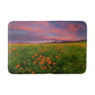 Flowers Wildflower Field Snowcapped Mountains Bath Mat
