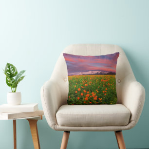 Flowers   Wildflower Field Snowcapped Mountains Cushion
