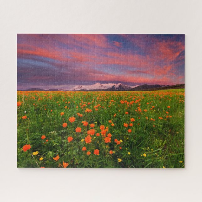 Flowers | Wildflower Field Snowcapped Mountains Jigsaw Puzzle (Horizontal)