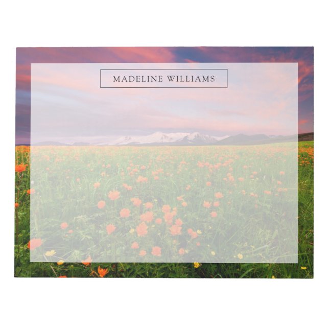 Flowers | Wildflower Field Snowcapped Mountains Notepad (Front)