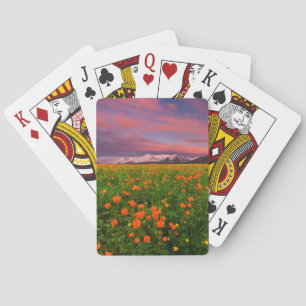 Flowers Wildflower Field Snowcapped Mountains Playing Cards