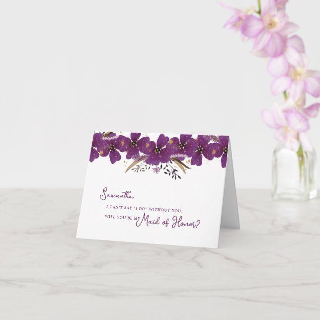 Flowers Will you be my Maid of Honour Proposal Car Card (Orchid)