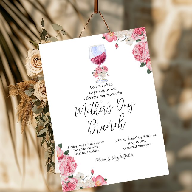 Flowers Wine Glass Mother's Day Brunch Invitation (Creator Uploaded)