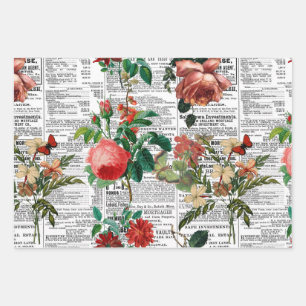 Flowers With A Newspaper Background Wrapping Paper Sheet