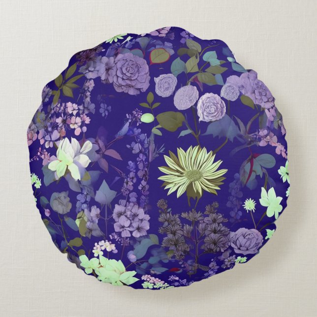 Flowers with an elegant and mysterious atmosphere round cushion (Back)
