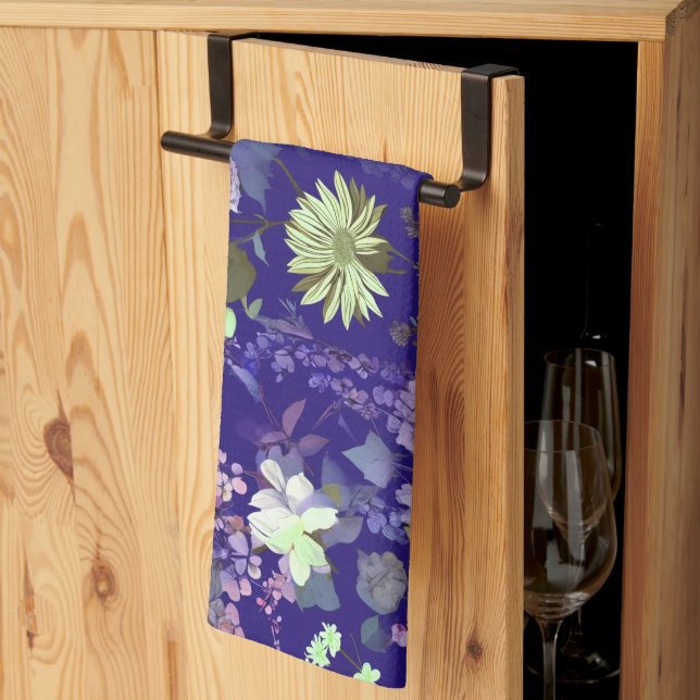 Flowers with an elegant and mysterious atmosphere tea towel (Thirds Fold)