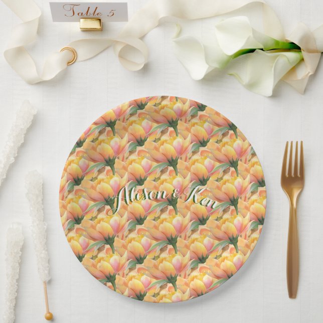 Flowers With custom personalise name Paper Plate (Wedding)
