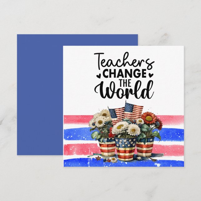Flowers with flag of America for teacher  Thank You Card (Front/Back)