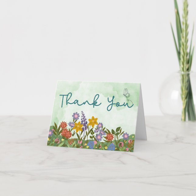 Flowers with Green Gradient Thank You Card (Front)
