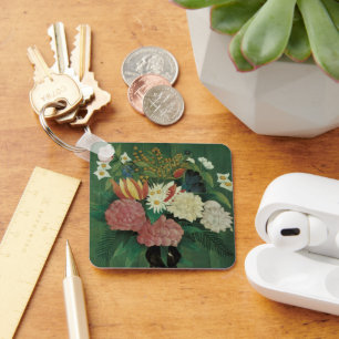 Flowers with Ivy by Henri Rousseau, Vintage Floral Key Ring