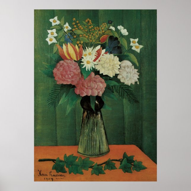 Flowers with Ivy by Henri Rousseau, Vintage Floral Poster (Front)