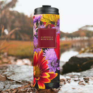 Flowers With Red Square Gold Frame Thermal Tumbler