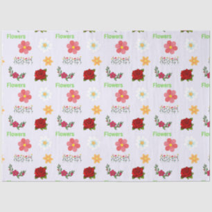 Flowers with text pattern on grey tissue paper
