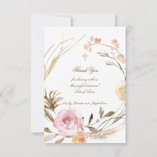 flowers wreath Baptism small thank you cards