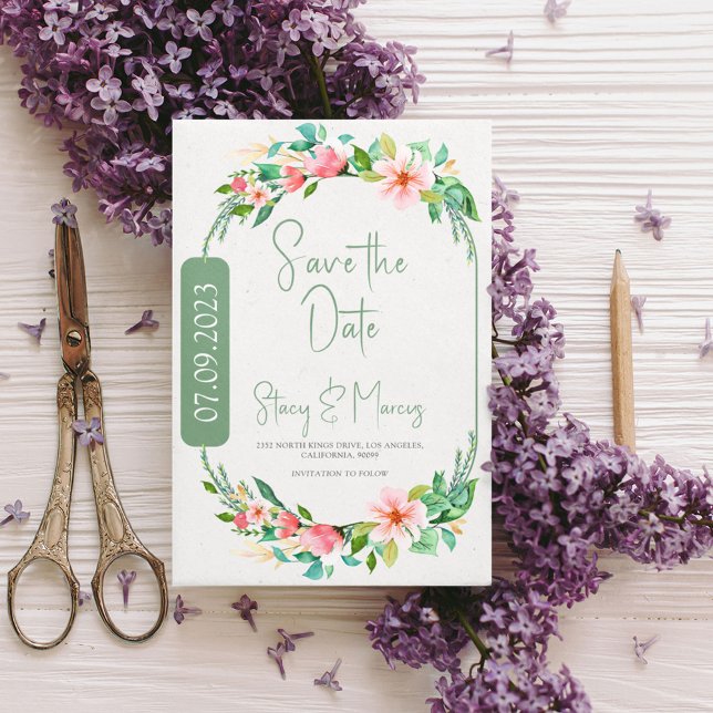 Flowers Wreath Frame Save The Date Invite (Creator Uploaded)
