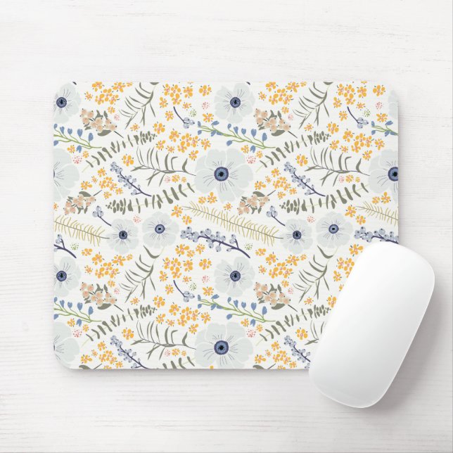 Flowers Yellow Blue Botanical Pattern Mouse Pad (With Mouse)
