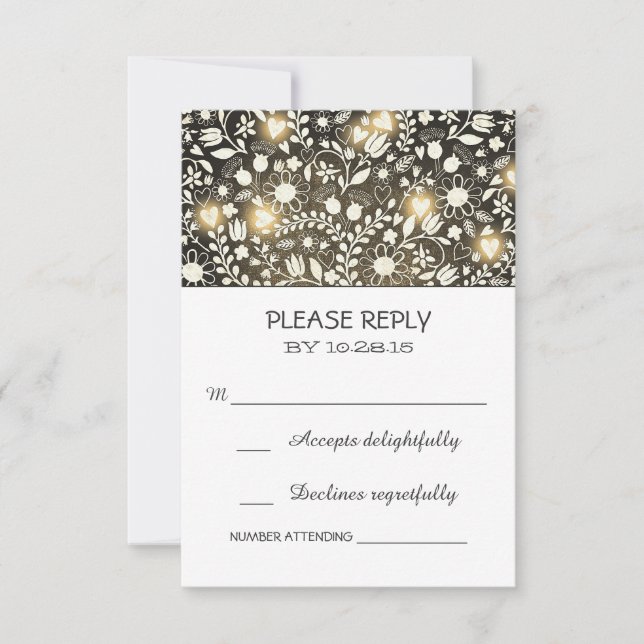 Flowers yellow brown rustic wedding RSVP cards (Front)