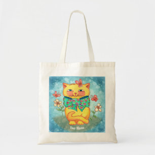 Flowers Yellow Cat Tote Bag