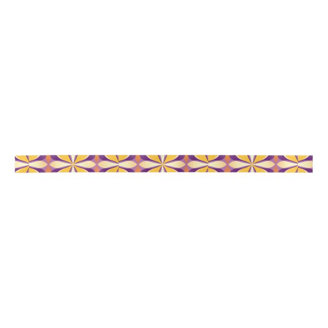 Flowers Yellow Purple Orange Satin Ribbon (Front)