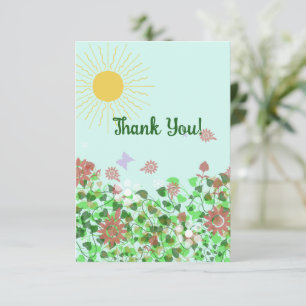 Flowers Yellow Sun Purple Butterflies  Thank You Card