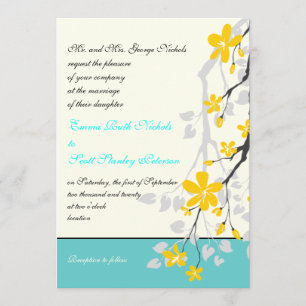 Flowers yellow turquoise wedding invitation